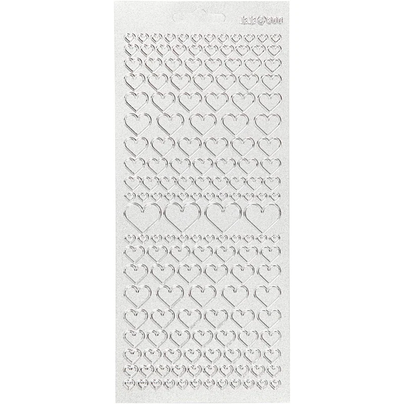 Stickers, hjärtan, ark 10x23 cm, silver, 1 ark [HOB-170046]