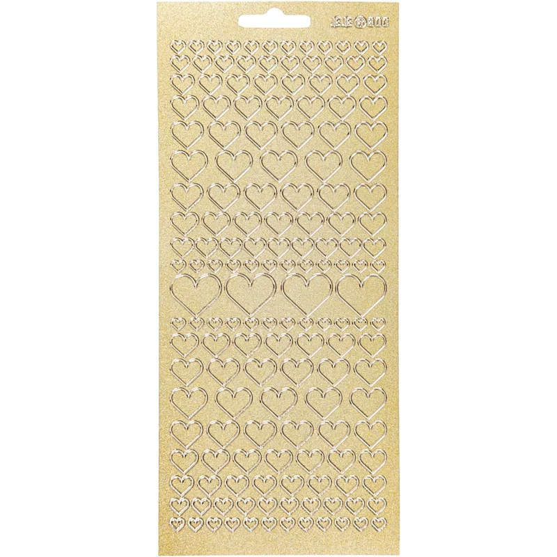 Stickers, hjärtan, ark 10x23 cm, guld, 1 ark [HOB-170045]
