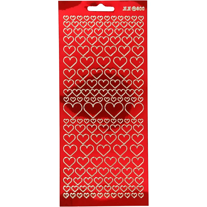 Stickers, hjärtan, ark 10x23 cm, transparent röd, 1 ark [HOB-170044]