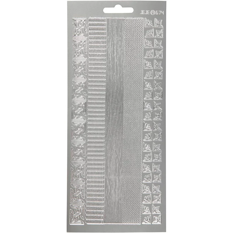 Stickers, bårder, ark 10x23 cm, silver, 1 ark [HOB-170026]