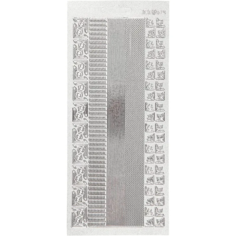 Stickers, bårder, ark 10x23 cm, silver, 1 ark [HOB-170025]