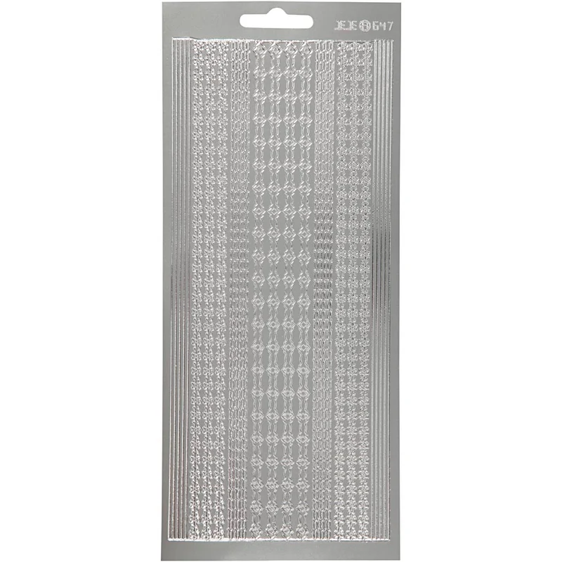Stickers, bårder, ark 10x23 cm, silver, 1 ark [HOB-170022]