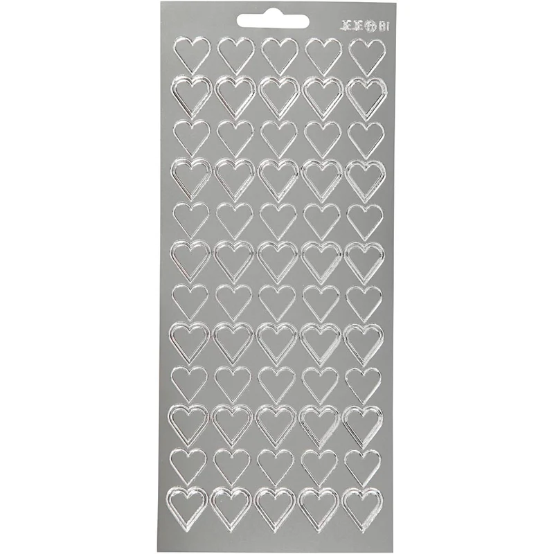 Stickers, hjärtan, ark 10x23 cm, silver, 1 ark [HOB-170020]