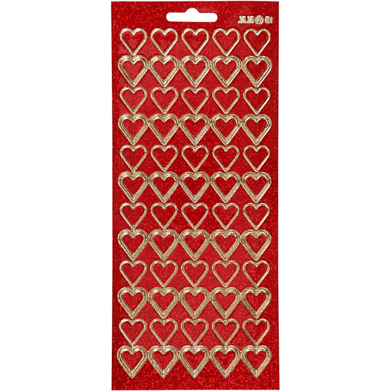 Stickers, hjärtan, ark 10x23 cm, guld, röd, 1 ark [HOB-170019]