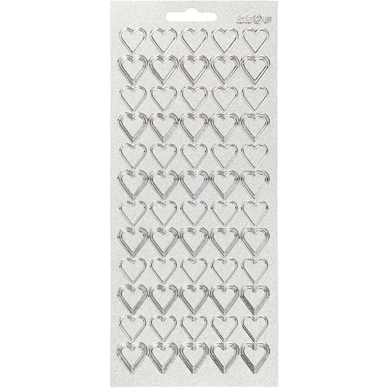 Stickers, hjärtan, ark 10x23 cm, silver, 1 ark [HOB-170018]