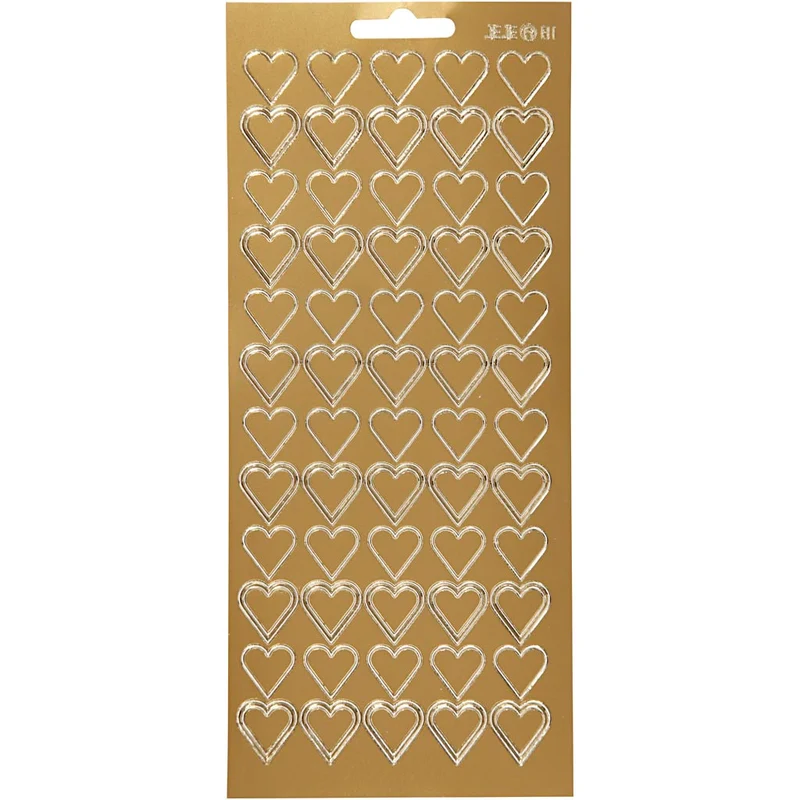 Stickers, hjärtan, ark 10x23 cm, guld, 1 ark [HOB-170017]
