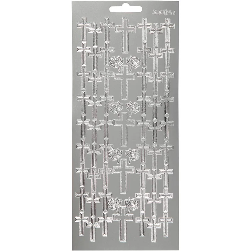 Stickers, kors, ark 10x23 cm, silver, 1 ark [HOB-170013]
