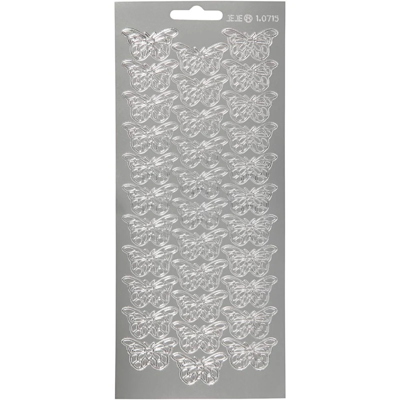 Stickers, fjärilar, ark 10x23 cm, silver, 1 ark [HOB-170011]