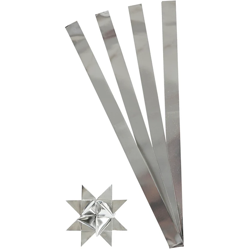 Stjärnstrimlor, L: 73 cm, B: 25 mm, Dia. 11,5 cm, silver, 100 strimlor/ 1 förp. [HOB-20725]