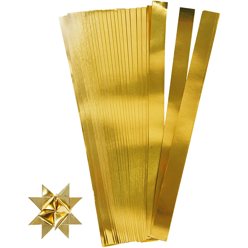 Stjärnstrimlor, L: 73 cm, Dia. 11,5 cm, B: 25 mm, guld, 100 strimlor/ 1 förp. [HOB-20724]