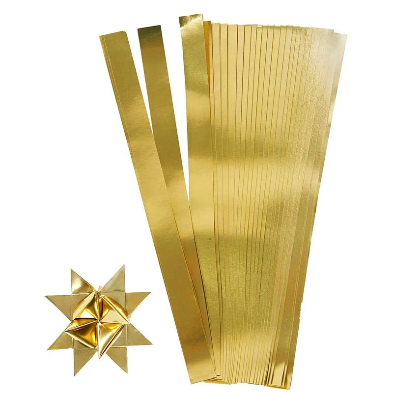 Stjärnstrimlor, L: 45 cm, Dia. 4,5 cm, B: 10 mm, guld, 100 strimlor/ 1 förp. [HOB-20713]