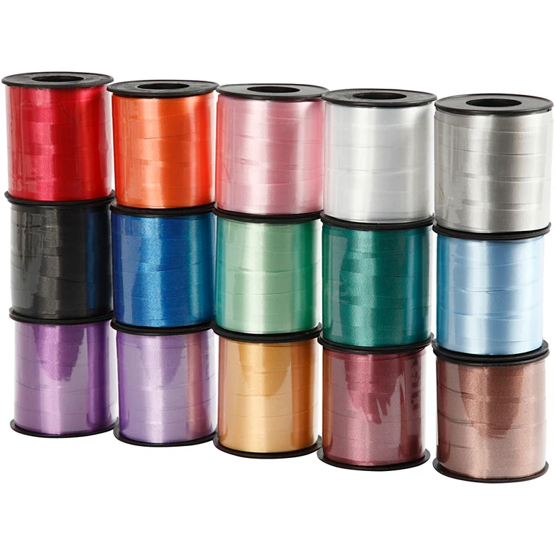 Presentsnören, B: 10 mm, blank, mixade färger, 15x50 m/ 1 förp. [HOB-20231]