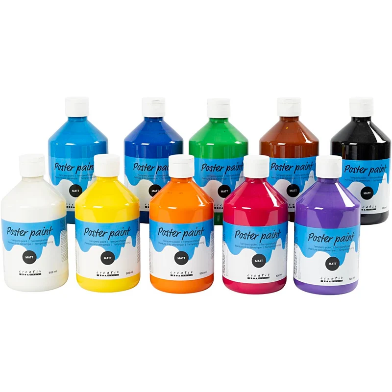 Temperafärg Matt, mixade färger, 10x500 ml/ 1 förp. [HOB-642092]