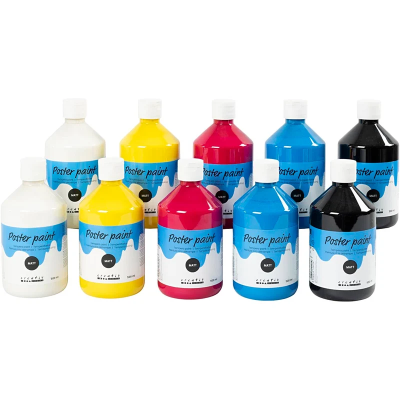 Temperafärg Matt, primärfärger, 10x500 ml/ 1 förp. [HOB-642090]