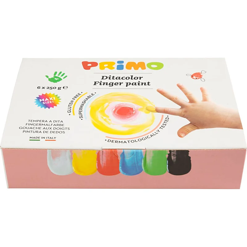 PRIMO Fingerfärg, mixade färger, 6x250 ml/ 1 förp. [HOB-630180]