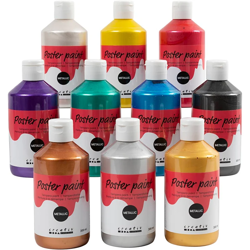 Temperafärg Metallic, mixade färger, 10x300 ml/ 1 förp. [HOB-629890]