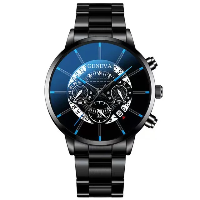 Men's Quartz Watch Set – 3-Piece Stainless Steel Strap, Circular Dial, Date Function