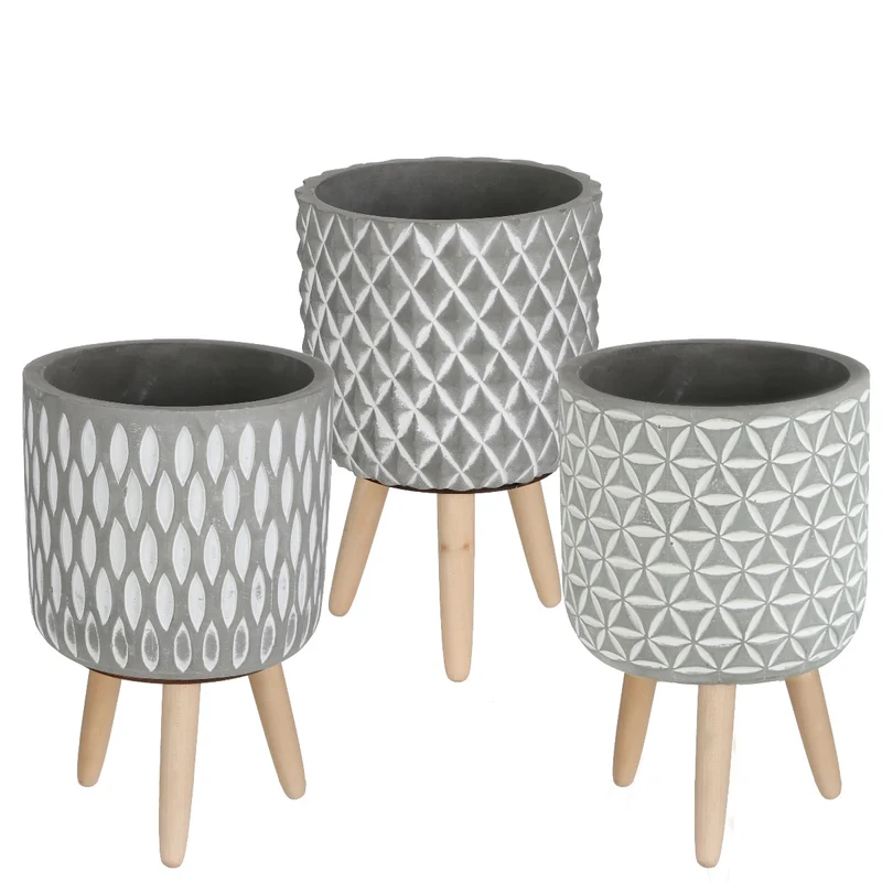 Växtkruka Cement med träben 21,5 cm hög (6 st.) [IFS-33015]