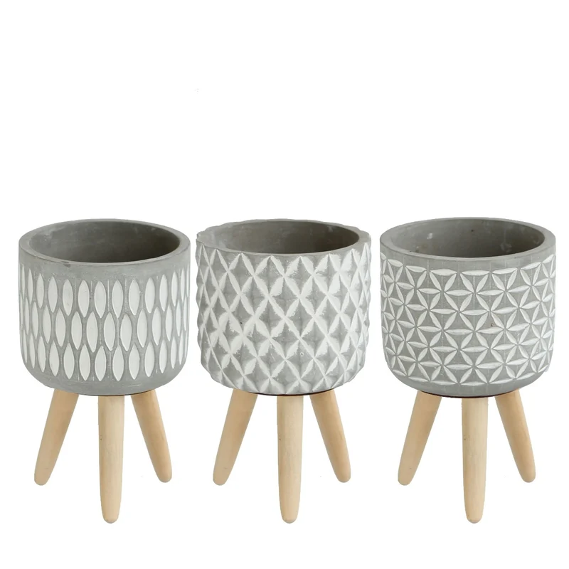 Växtkruka Cement med träben 18cm hög (6 st) [IFS-33014]