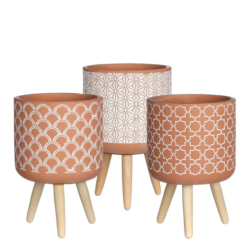 Växtkruka Terra cement med träben 21,5 cm hög (6 st.) [IFS-33005]