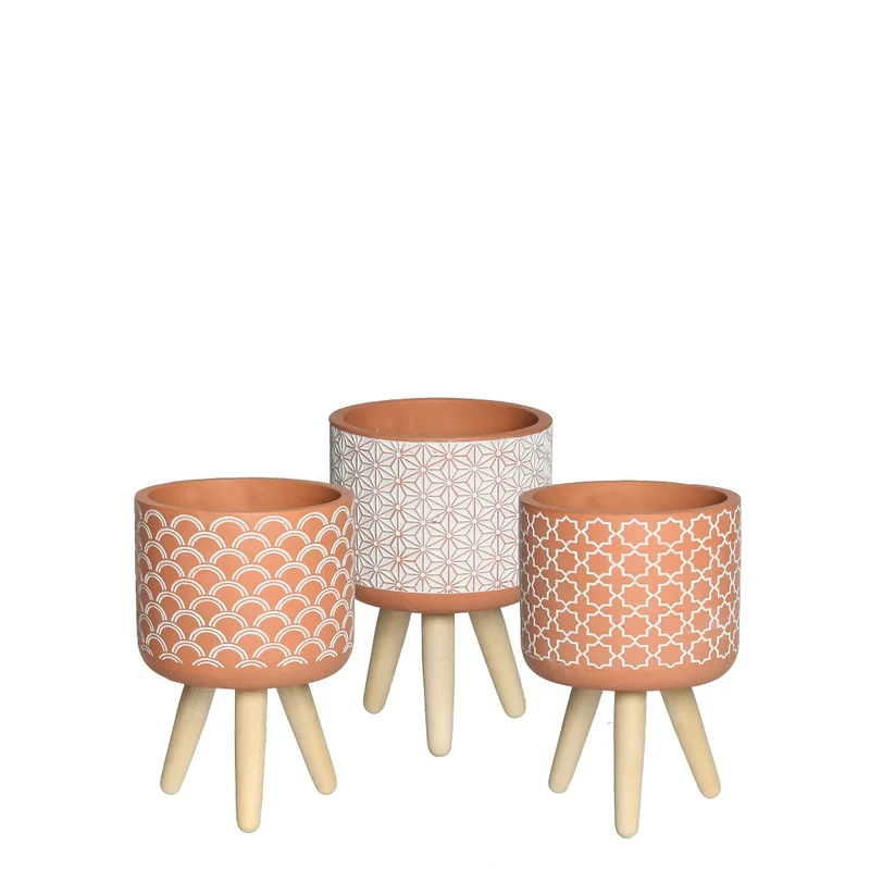 Växtkruka Terra cement med träben 18 cm hög (6 st.) [IFS-33004]