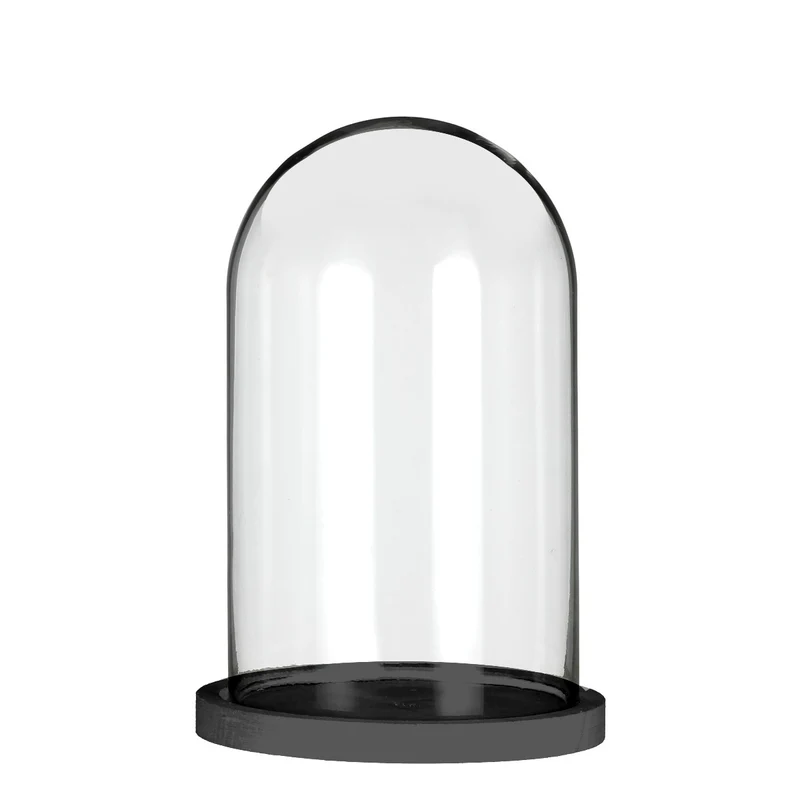 Glasstolp med svart träfot Ø14cm H.21cm (1 st.) [IFS-29824]