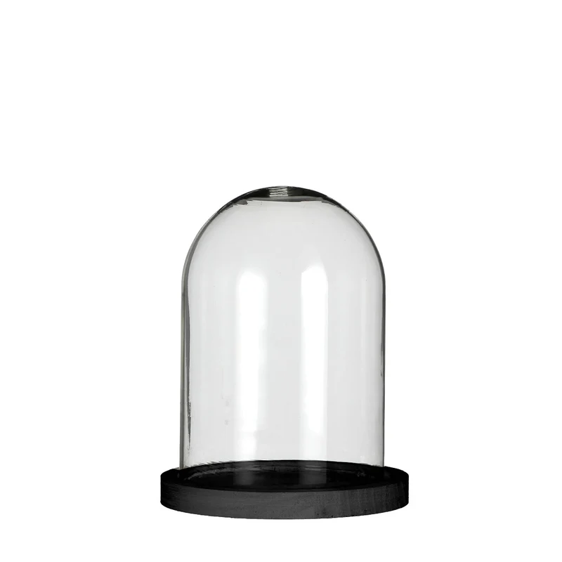 Glasklocka med svart träfot Ø12cm H.16cm (1 st.) [IFS-29823]