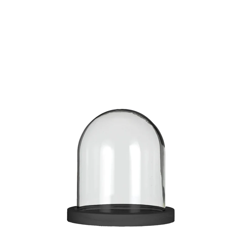 Glasklocka med svart träfot Ø12cm H.13cm (1 st.) [IFS-29822]