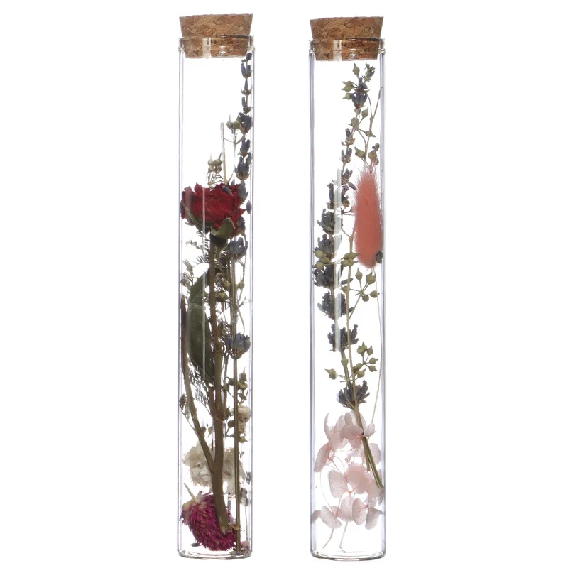 Glasrör med 2 olika torkade blommor Ø3cm (12 st.) [IFS-29344]