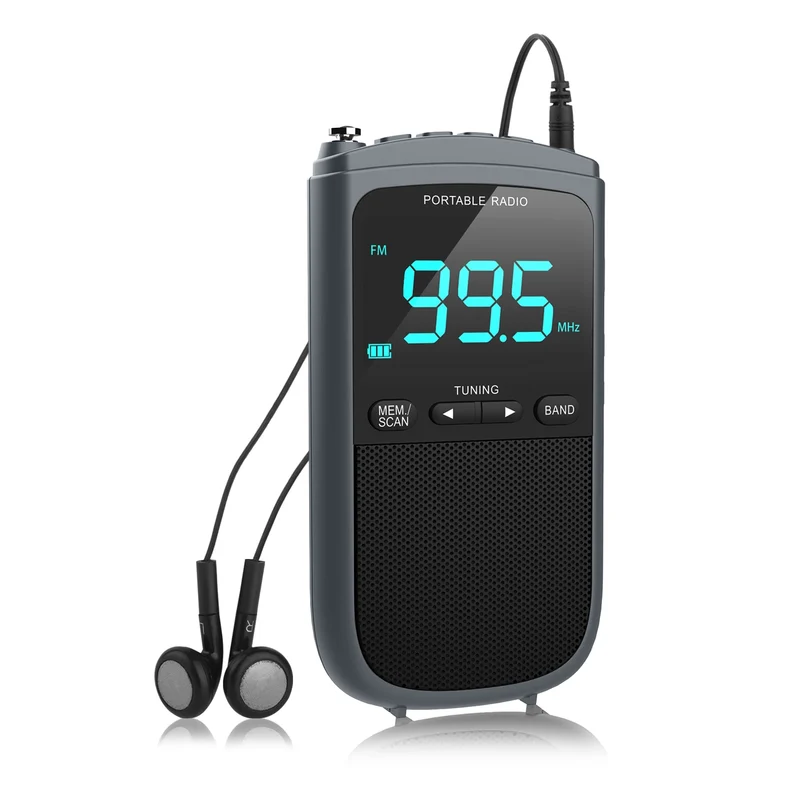 Mini AM/FM Portable Radio – Pocket Stereo Speaker, Rechargeable, Alarm Clock for Outdoor
