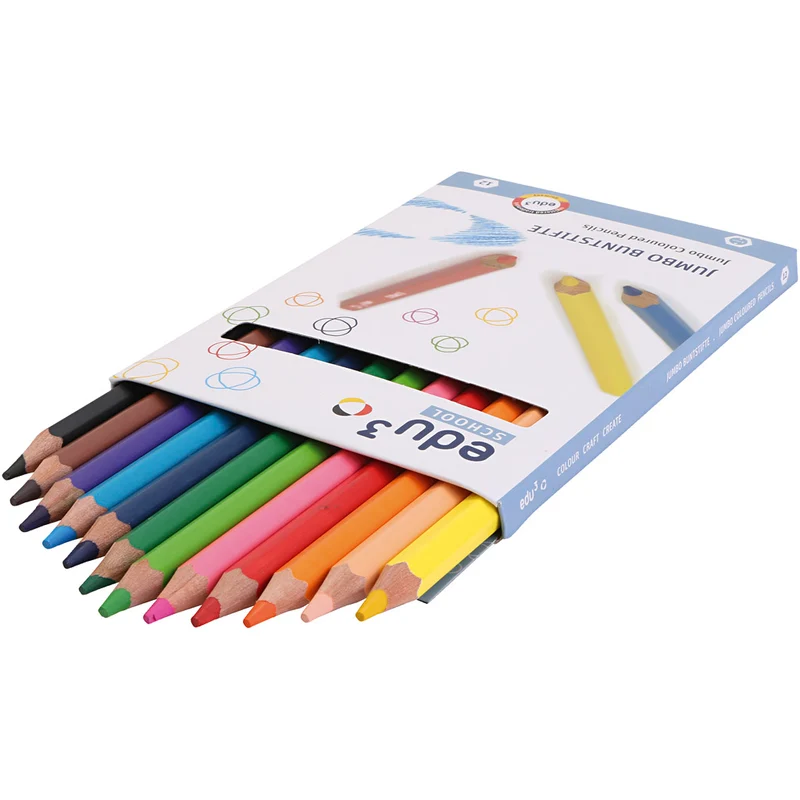 edu Jumbo Färgblyertspennor, tjocklek 10 mm, kärna 5 mm, mixade färger, 12 st./ 1 förp. [HOB-409812]