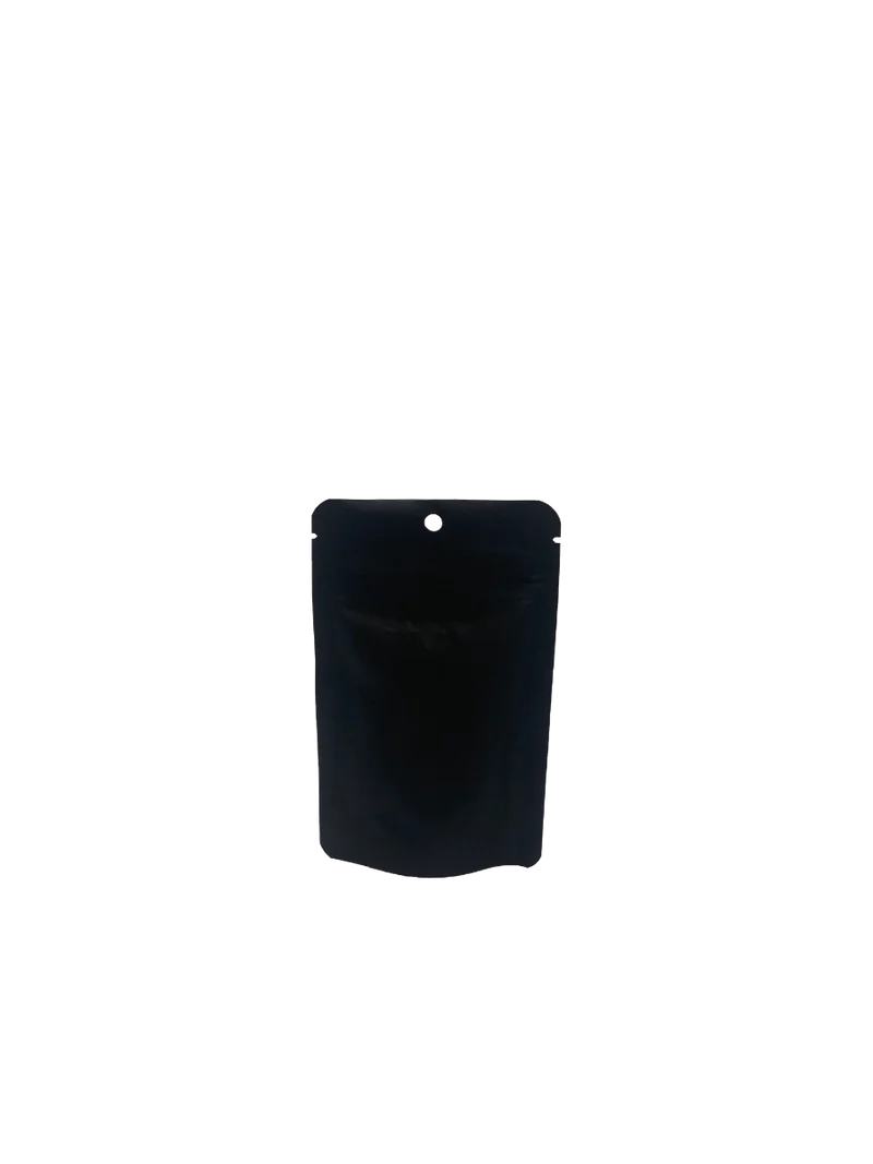 Stå upp påsar Matt Black 8x5x13cm | 28 gram med upphängningshål (100 st) [ZBGM1MBH]
