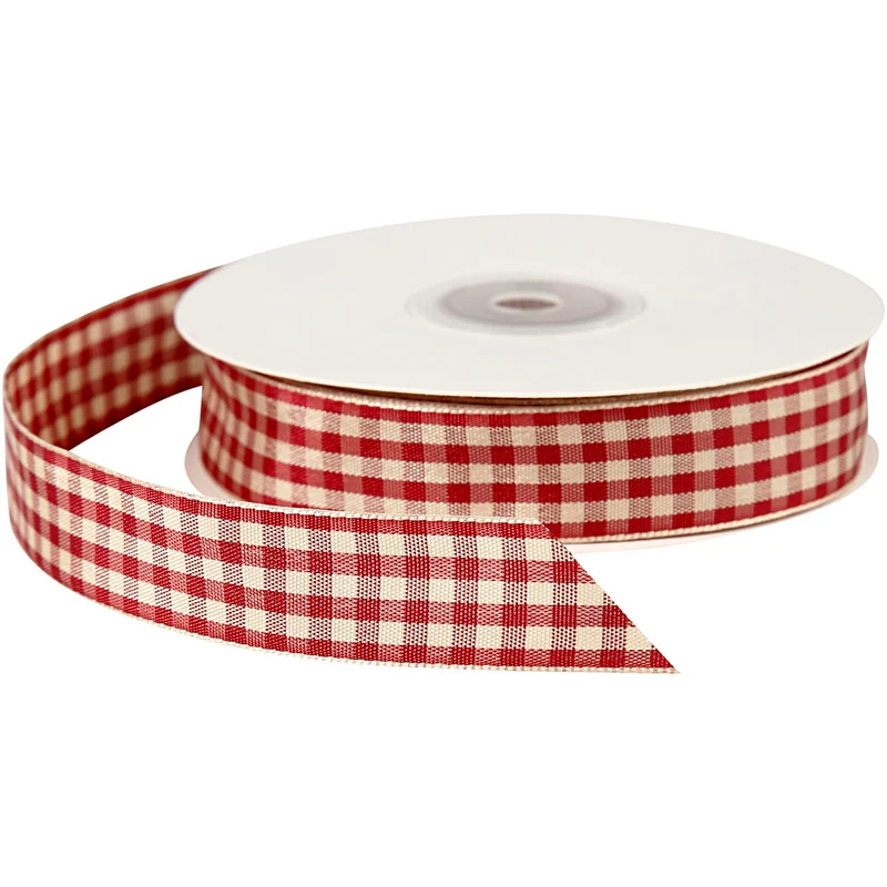 Rutigt band, B: 20 mm, gml. röd/vit, 25 m/ 1 rl. [HOB-51389]