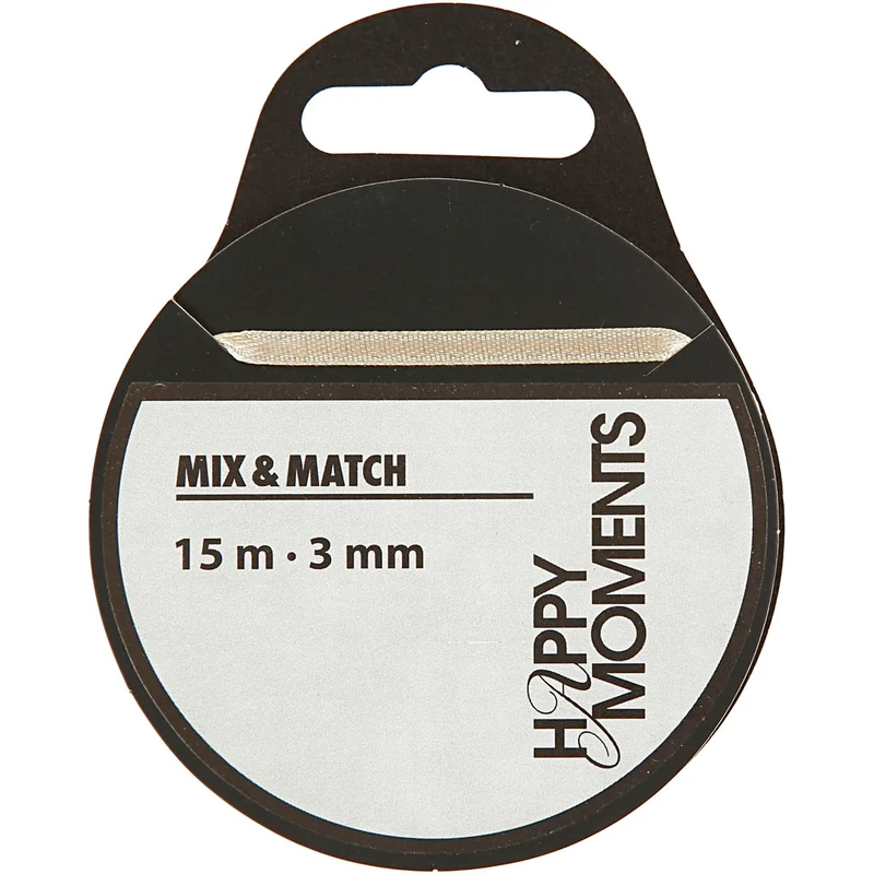 Satinband, B: 3 mm, råvit, 15 m/ 1 rl. [HOB-513661]
