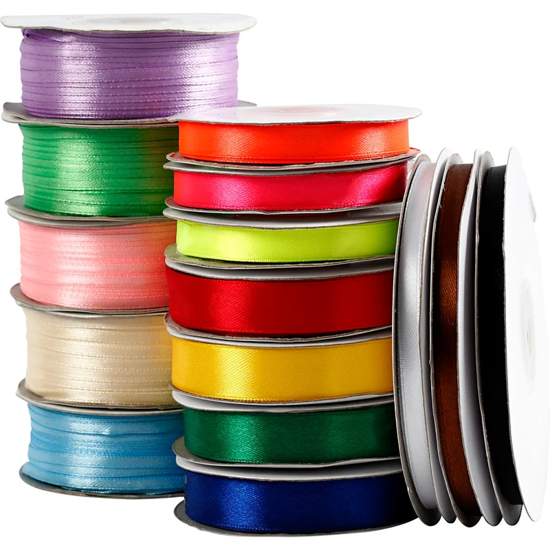 Satinband, B: 3-19 mm, mixade färger, 15 rl./ 1 förp. [HOB-51364]