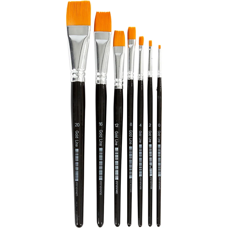 Gold Line-penslar, nr. 0+2+4+8+12+16+20, L: 16,5-21 cm, B: 1-7 mm, platta, 7 st./ 1 förp. [HOB-10247]
