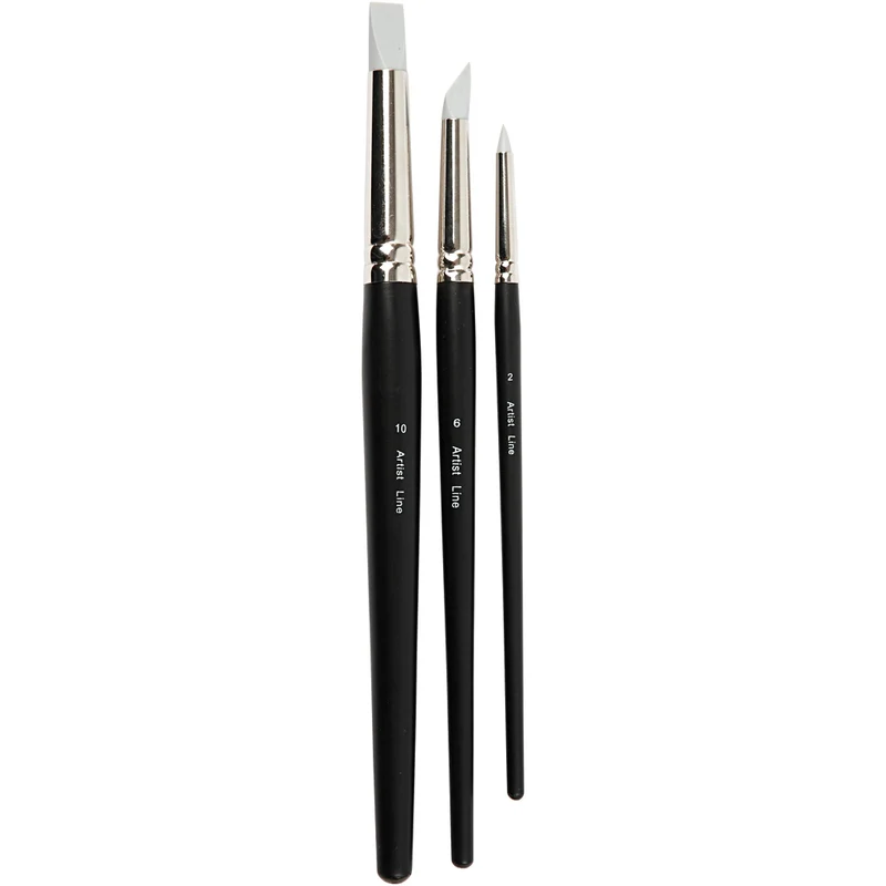 Artist Line Pensel, nr. 2+6+10, L: 19-25 cm, B: 6+10+15 mm, platta,runda, 3 st./ 1 förp. [HOB-100274]