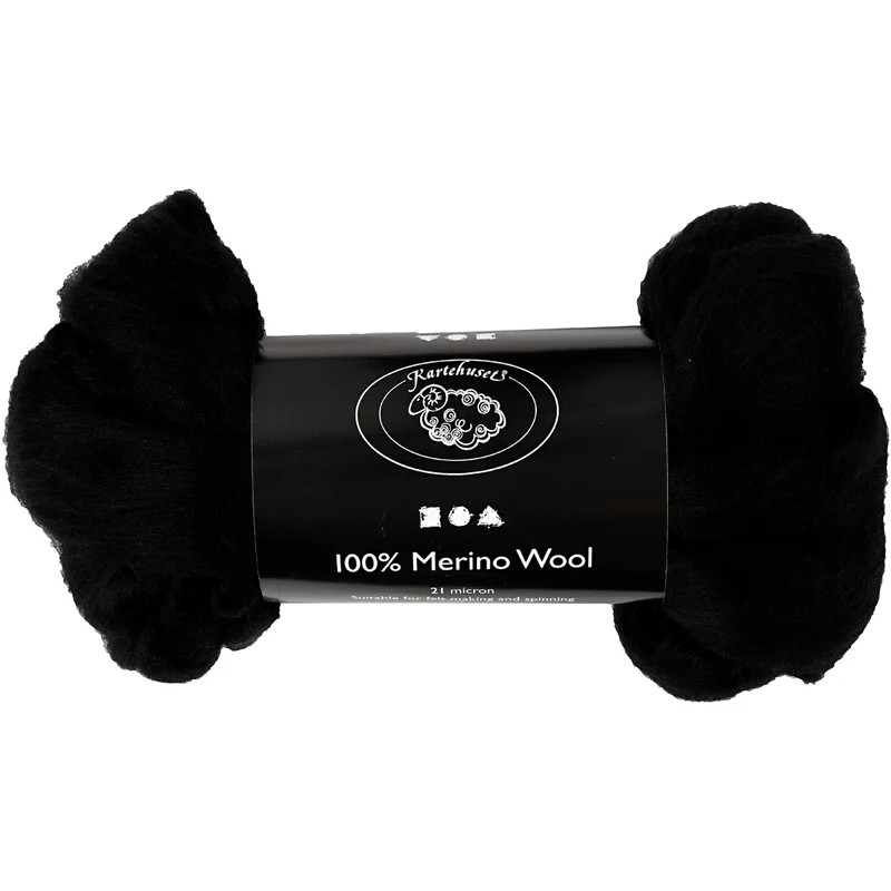 Merinoull, tjocklek 21 my, svart, 100 g/ 1 förp. [HOB-46053]