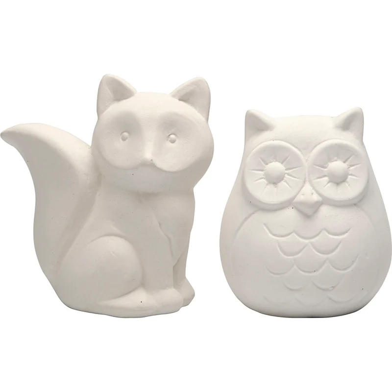 Sparbössa, uggla och räv, H: 9 cm, vit, 2 st./ 1 förp. [HOB-50570]