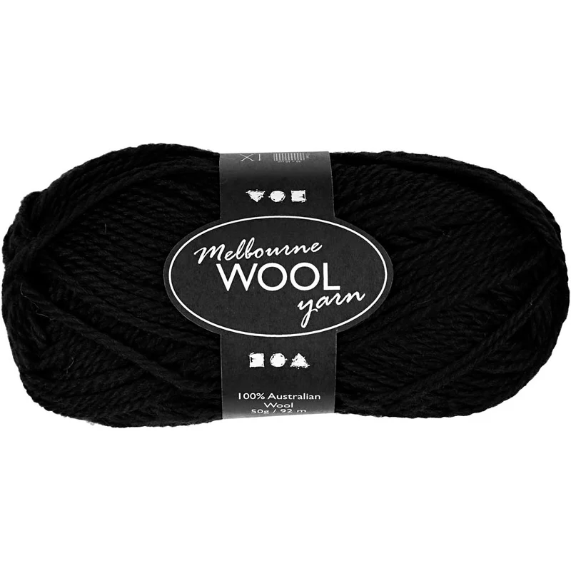 Melbourne ullgarn, L: 92 M, svart, 50 g/ 1 nystan [HOB-44724]