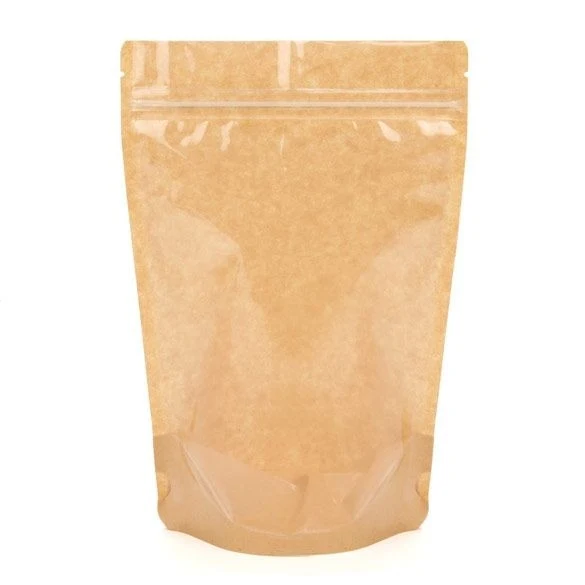 Stå upp påsar Kraft 14,9x8,9x23,2cm med Fönster | 312 gram (100 st) [ZBGKC7]
