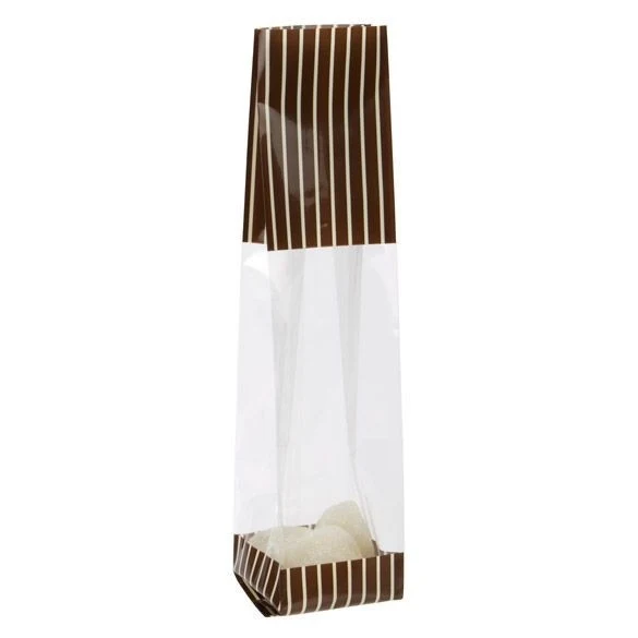 Tryckta Påsar Brun med Kräm Ränder 5,1x4,8x24,1cm med Sidoinvik (100 st) [G1BNC]