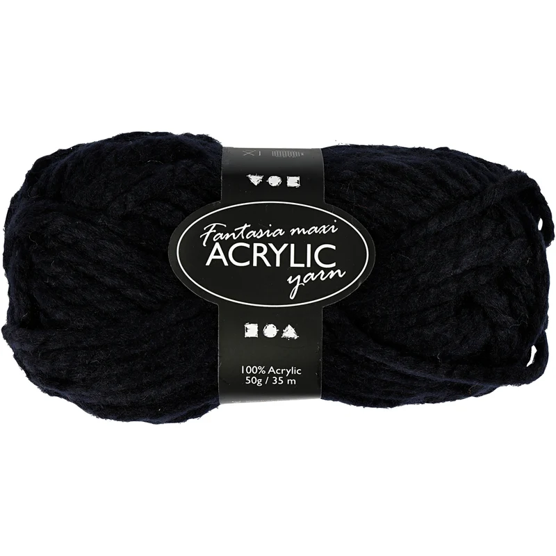 Fantasia Akrylgarn, L: 35 M, Maxi, svart, 50 g/ 1 nystan [HOB-421870]