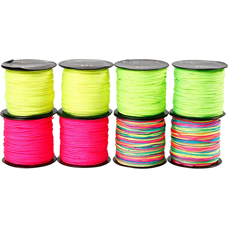 Knytsnöre, tjocklek 1 mm, neongrön, neonrosa, neongul, neonmix, 8x28 m/ 1 förp. [HOB-41724]