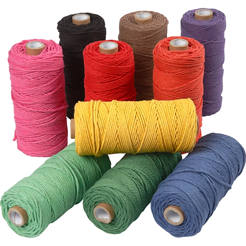 Makramésnöre, L: 100 M, tjocklek 2 mm, Tunn kvalitet 12/36, starka färger, 10x225 g/ 1 förp. [HOB-41555]