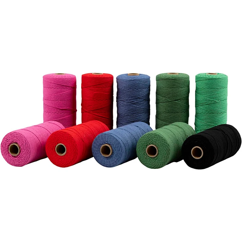 Makramésnöre, L: 315 M, tjocklek 1 mm, Tunn kvalitet 12/12, starka färger, 10x220 g/ 1 förp. [HOB-41525]