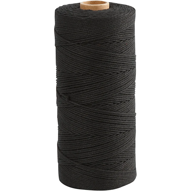 Makramésnöre, L: 315 M, tjocklek 1 mm, Tunn kvalitet 12/12, svart, 220 g/ 1 nystan [HOB-41520]