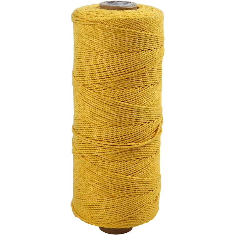 Makramésnöre, L: 315 M, tjocklek 1 mm, Tunn kvalitet 12/12, gul, 220 g/ 1 nystan [HOB-41502]