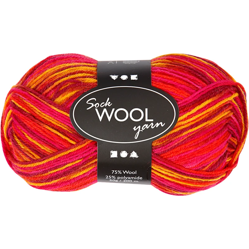 Strumpgarn, L: 200 M, mixade färger, 50 g/ 1 nystan [HOB-41321]
