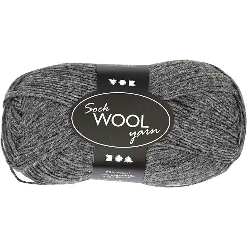 Strumpgarn, L: 200 M, mörkgrå, 50 g/ 1 nystan [HOB-41314]